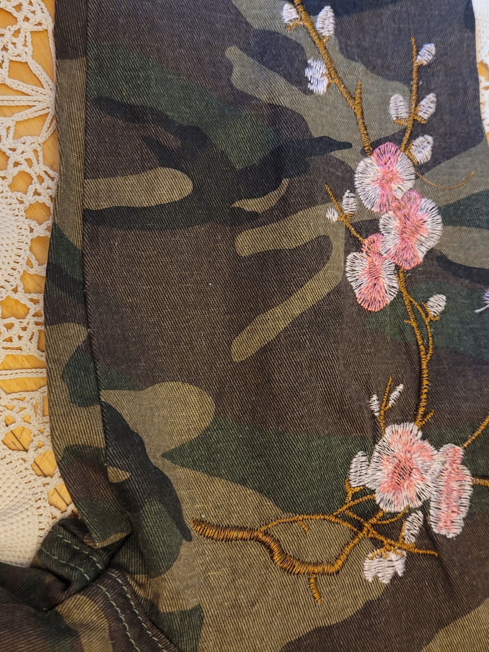 POL Camo Jacket with Pink Floral Appliqué and Lace - Picture 8 of 10